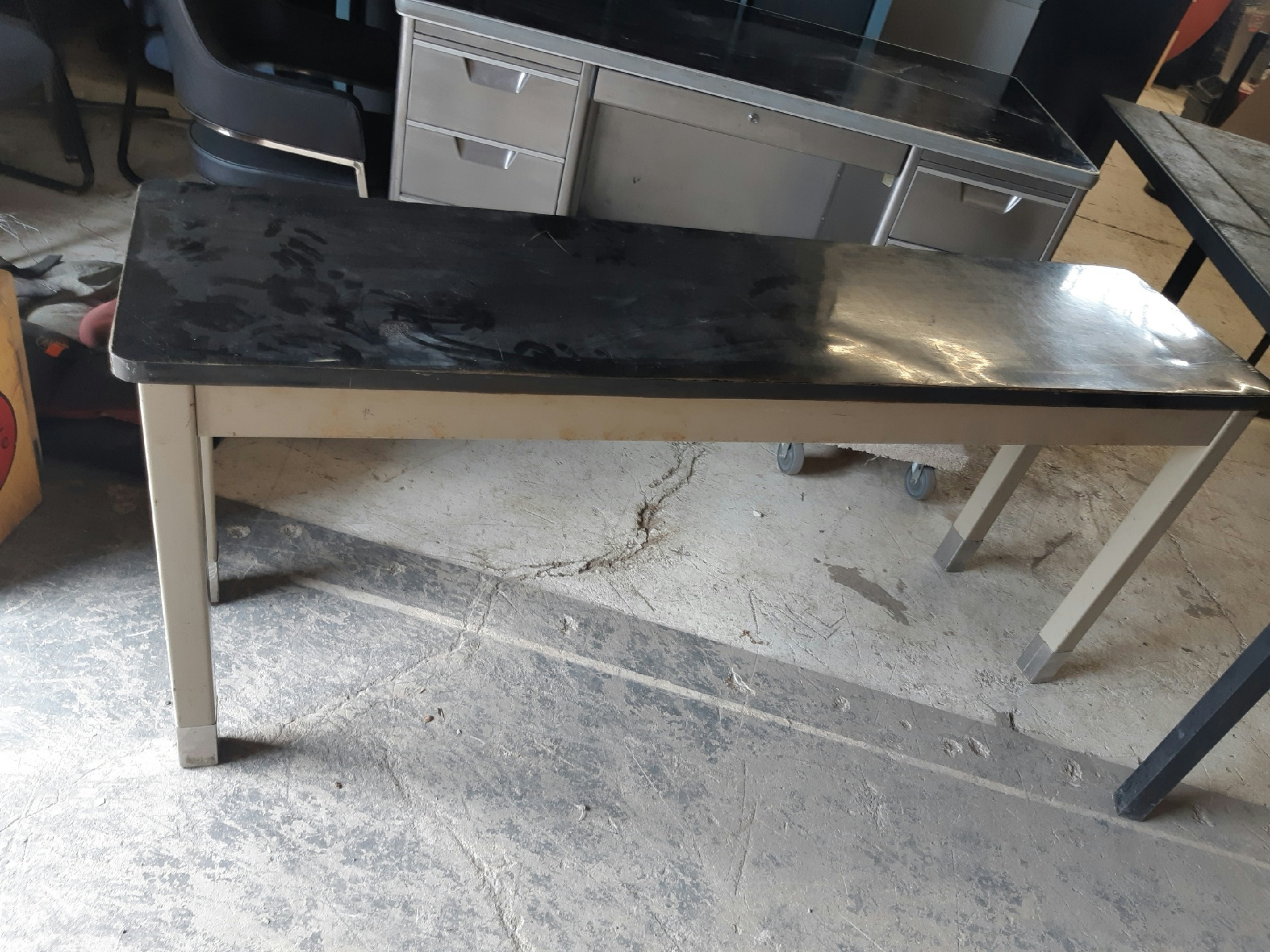 Furnishings, Long Desk Steel Legs, 72"W, 18"D, 31.5"H, Black, Grey