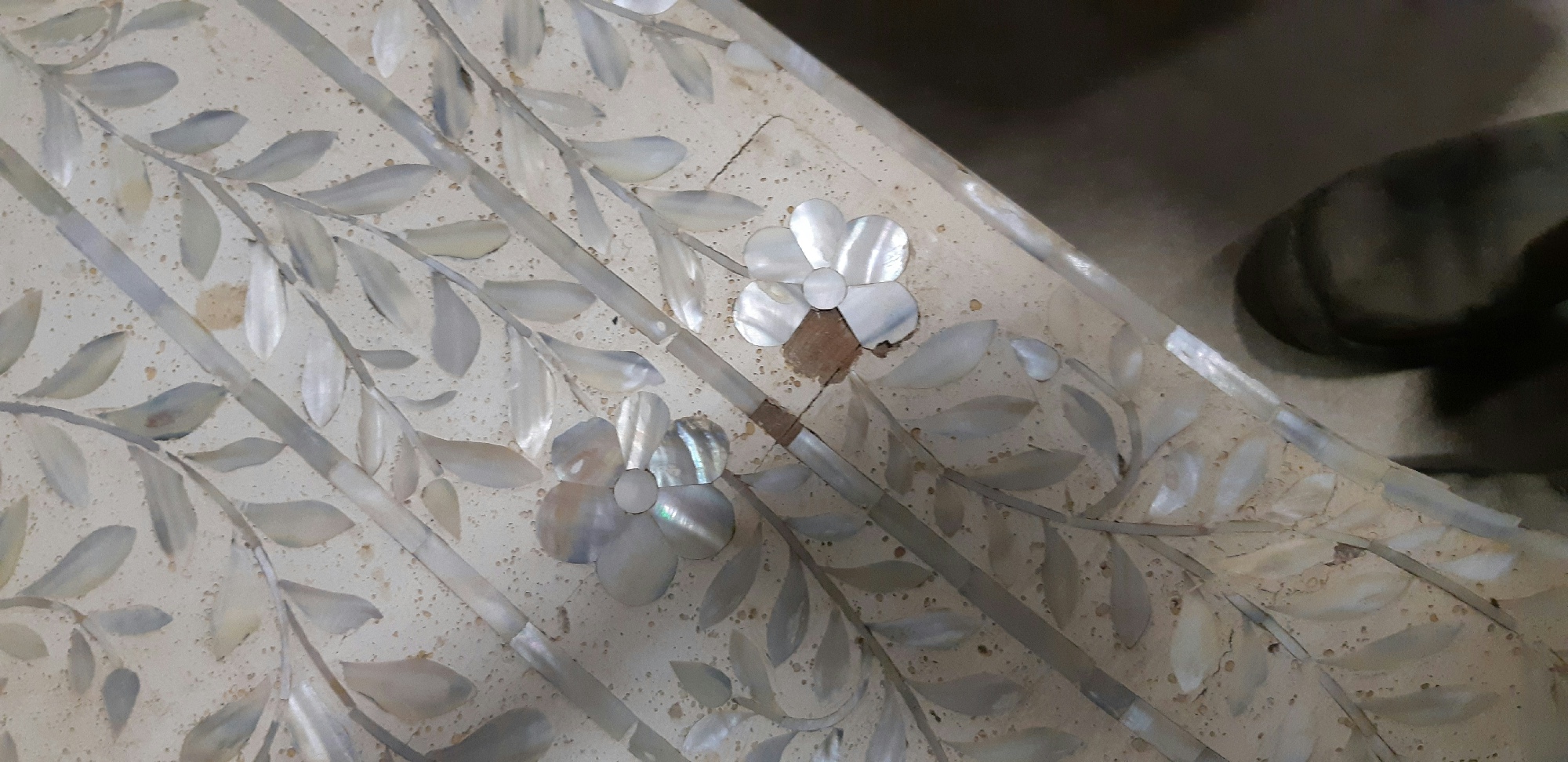 Outdoors & Greenery, Mother Of Pearl Inllaid Bench, White, Wood, Mother Of Pearl, Floral