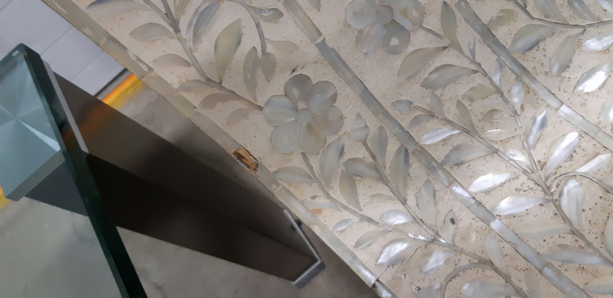 Outdoors & Greenery, Mother Of Pearl Inllaid Bench, White, Wood, Mother Of Pearl, Floral