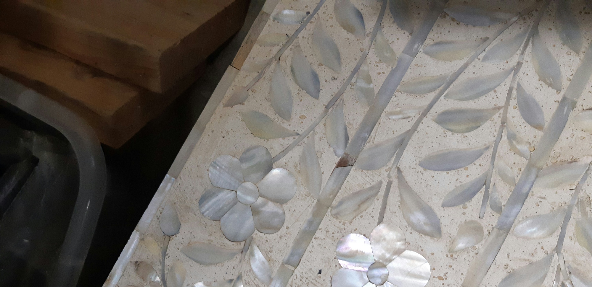 Outdoors & Greenery, Mother Of Pearl Inllaid Bench, White, Wood, Mother Of Pearl, Floral
