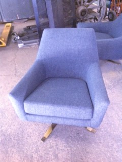 Furnishings, Wide Swivel Chair, Navy, Gold, Fabric, Metal