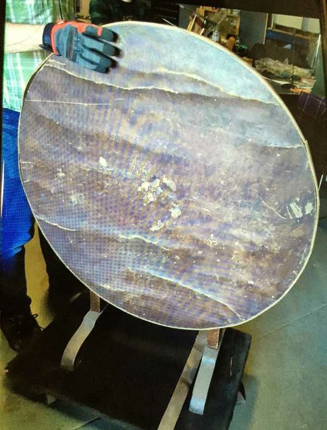 Furnishings, Round Wooden Table That Folds From Side To Side, Mid Tone Wood, Wood, Leather