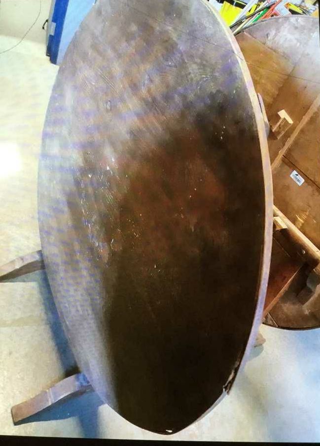 Furnishings, Round Wooden Folding Table (Top Moves From Side To Side), Mid Tone Wood, Wood