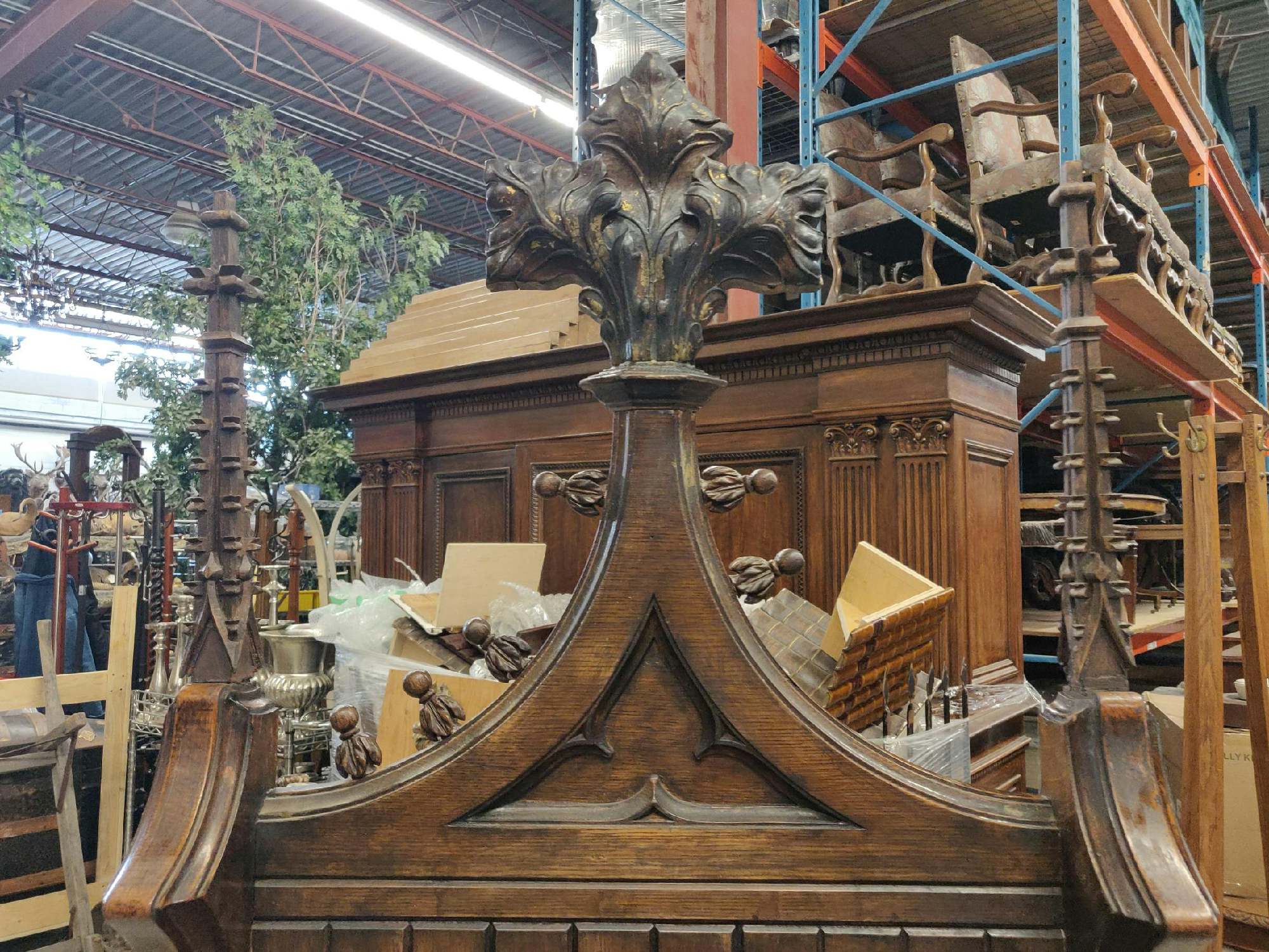 Furnishings, Antique ReligiousThrone With Clawfoot, Mid Tone Wood