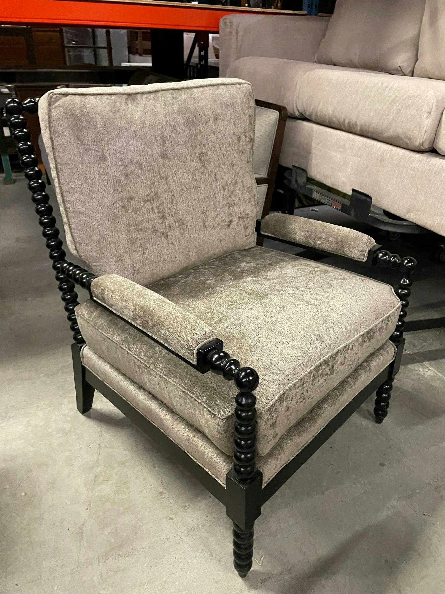 Furnishings, (LS) Crushed Velvet Armchair, 28"W, 27.5"D, 37"H, Grey, Velvet, Wood