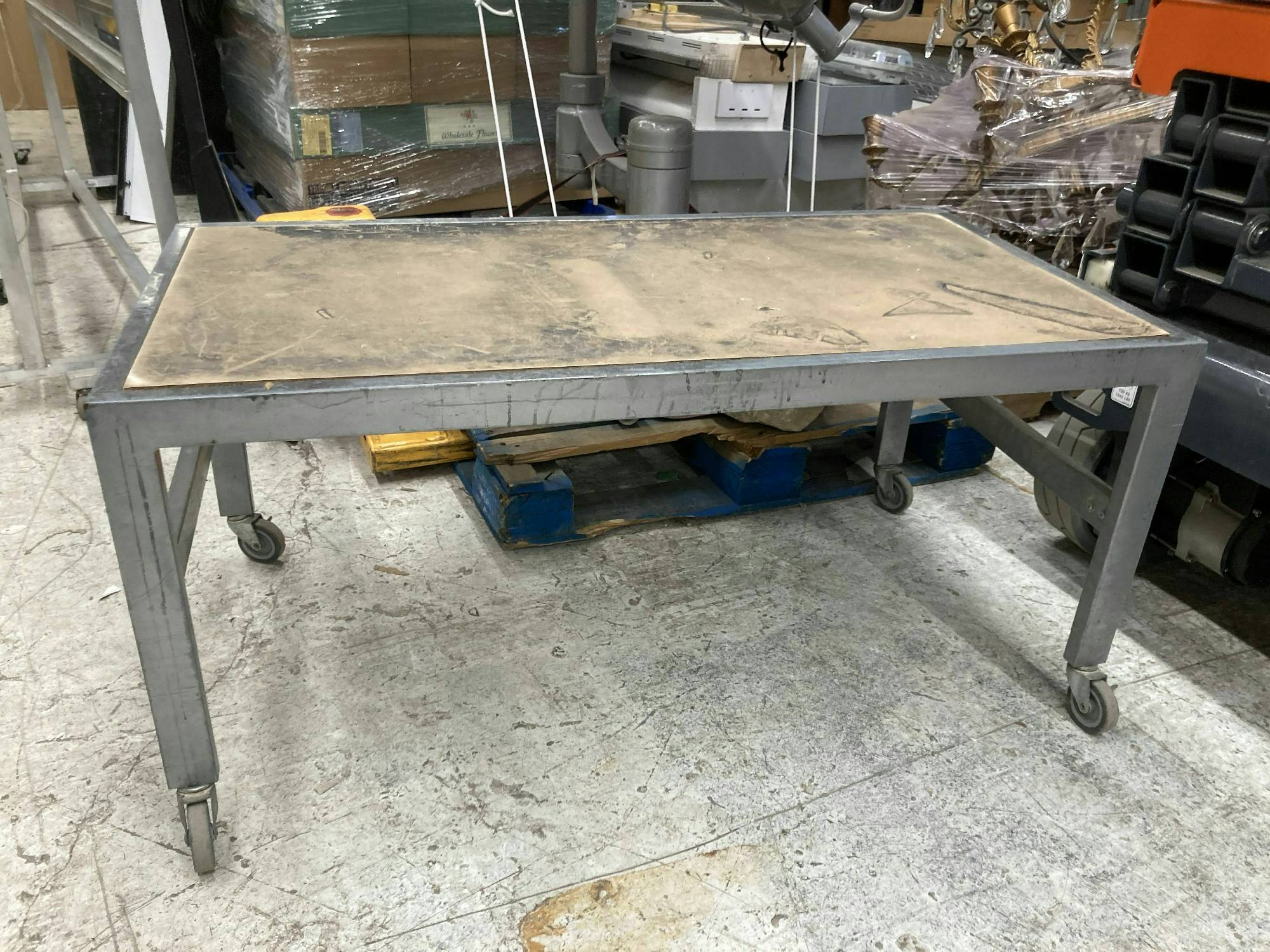 Furnishings, Small Rolling Work Table, Grey, Brown