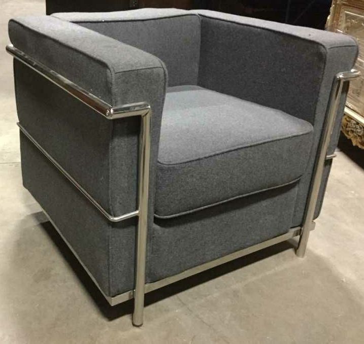 Furnishings, Club Chair With Chrome Frames, 30" W, 28" D, 26" H, Grey, Silver, Fabric, Metal
