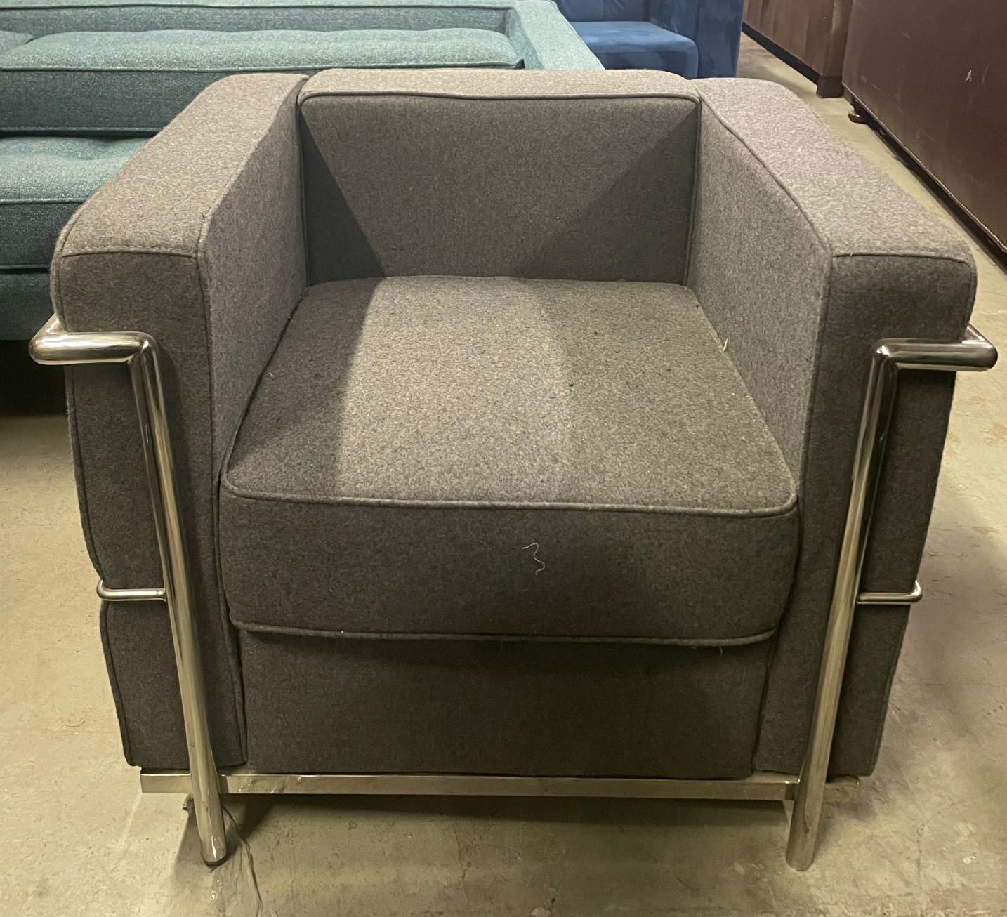 Furnishings, Club Chair With Chrome Frames, 30" W, 28" D, 26" H, Grey, Silver, Fabric, Metal