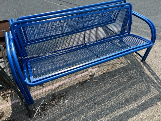 Outdoors & Greenery, Blue Metal Mesh Park Bench, Blue, Metal