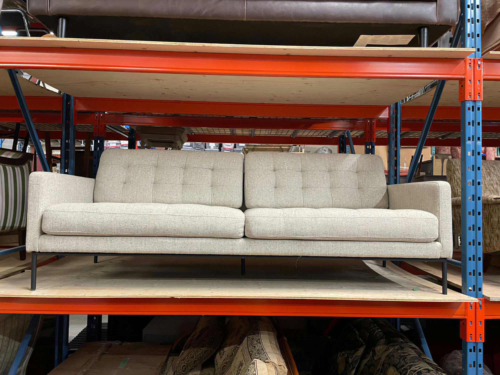 Furnishings, Tufted Offwhite Marl Couch, 83"W, 34"D, 32"H, Off White