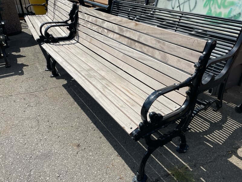Outdoors & Greenery, Park Bench With Brown Slates, Brown, Black, Wood, Iron