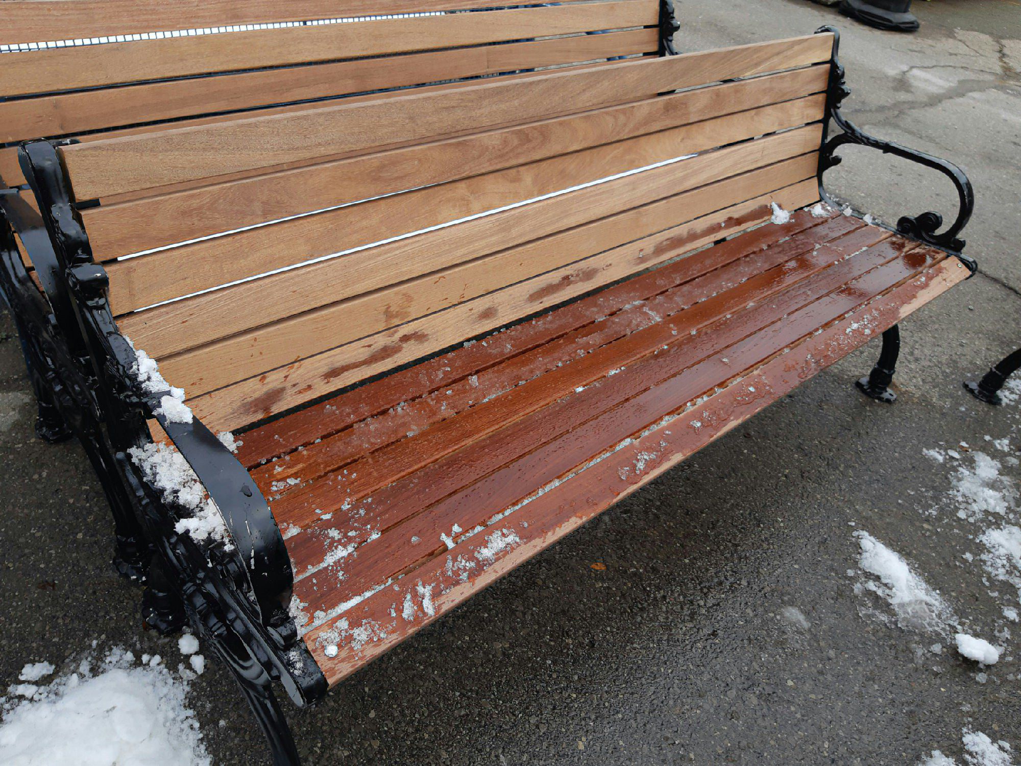 Outdoors & Greenery, Park Bench With Brown Slates, Brown, Black, Wood, Iron