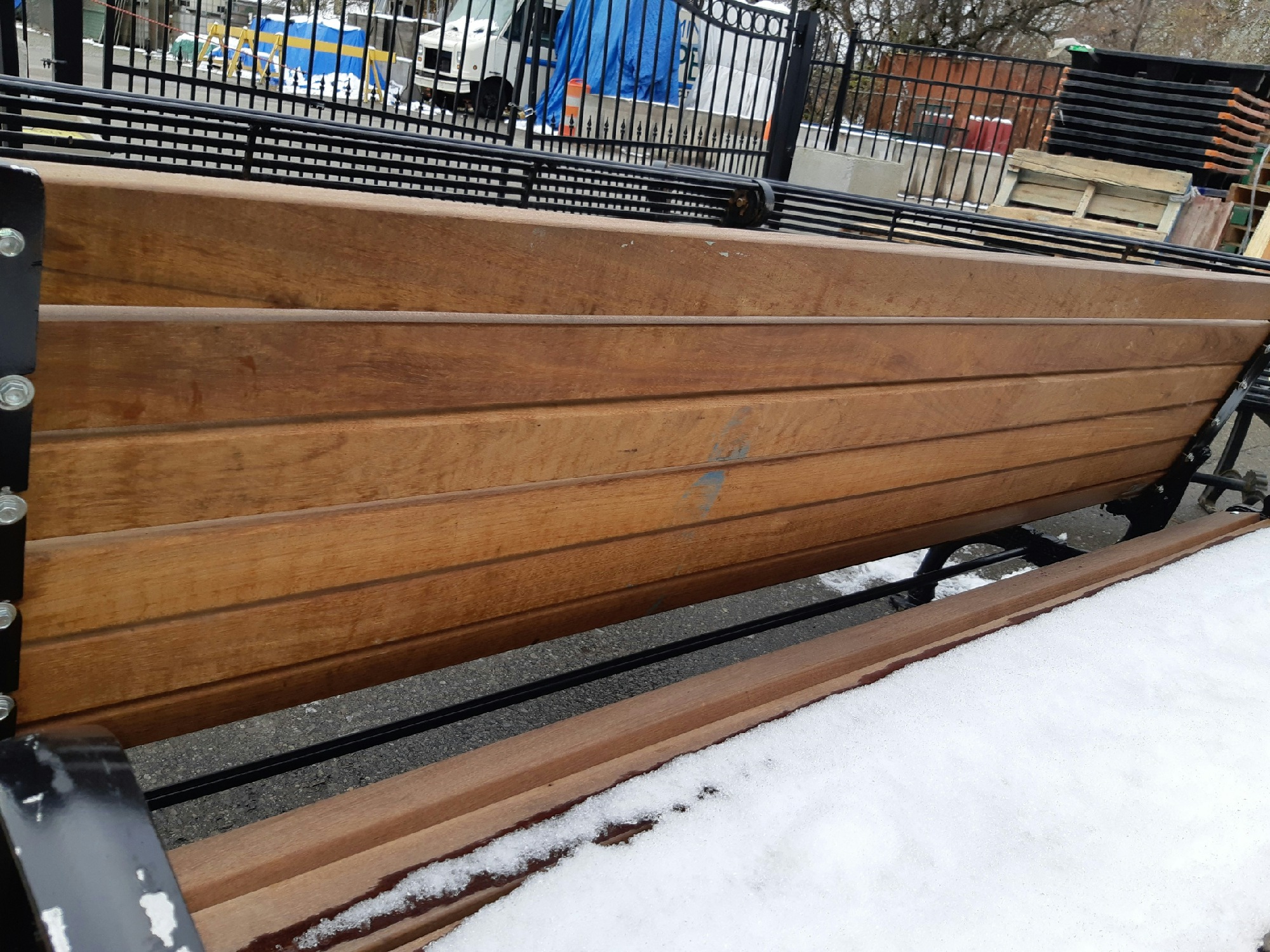 Outdoors & Greenery, Park Bench With Brown Slates, Brown, Black, Wood, Iron