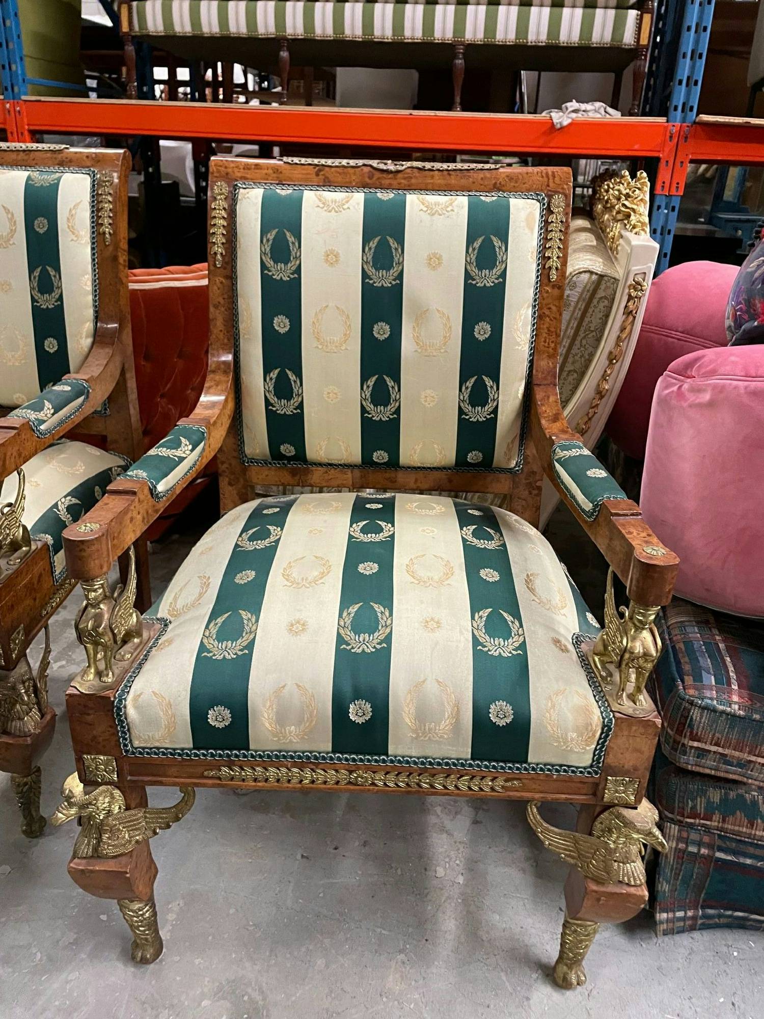 Furnishings, Russian Embassy, Mid Tone Wood, Green, Cream, Gold