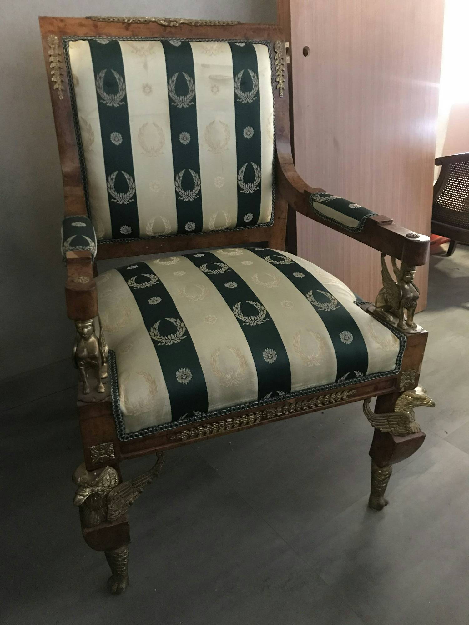 Furnishings, Russian Embassy, Mid Tone Wood, Green, Cream, Gold