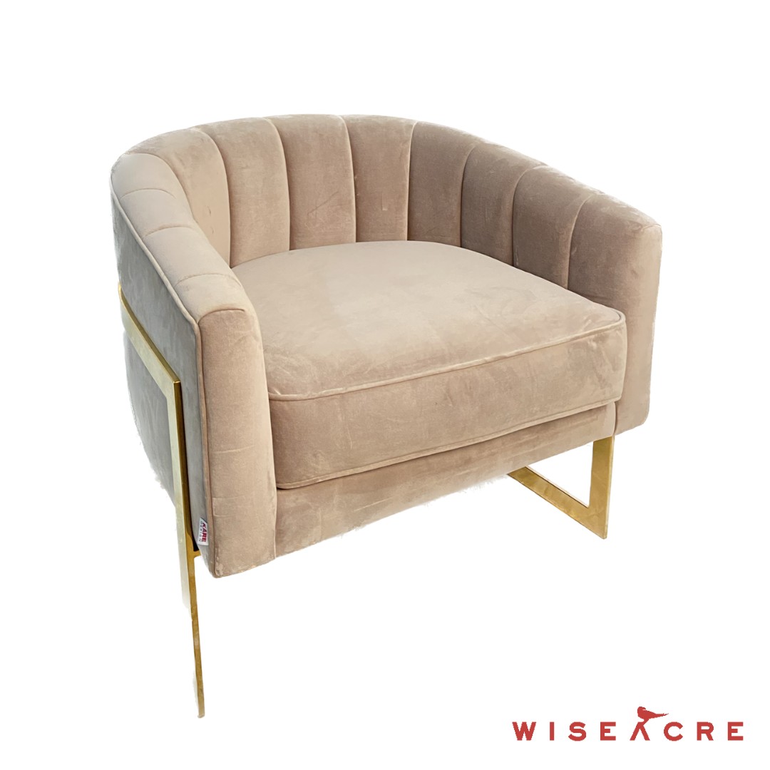 Furnishings, Velour armchair with gold legs, Cream