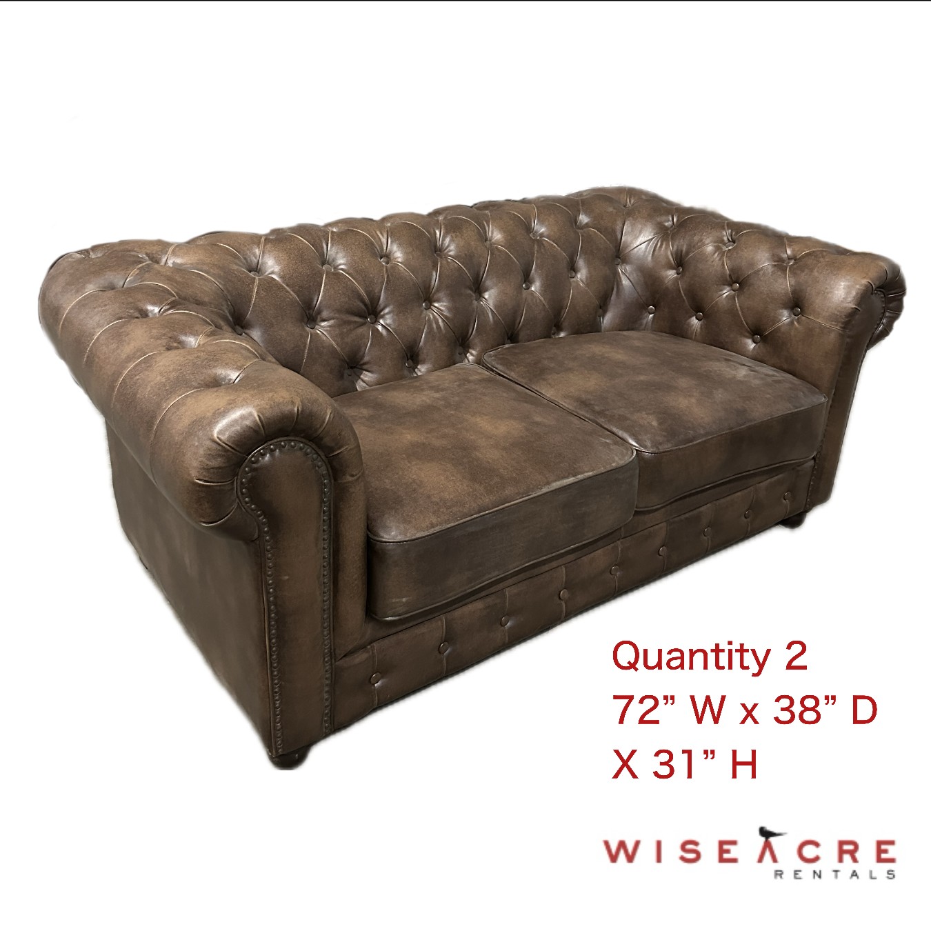 Furnishings, Tufted Leather Couch, 72" W, 38" D , 31" H, Brown, Leather