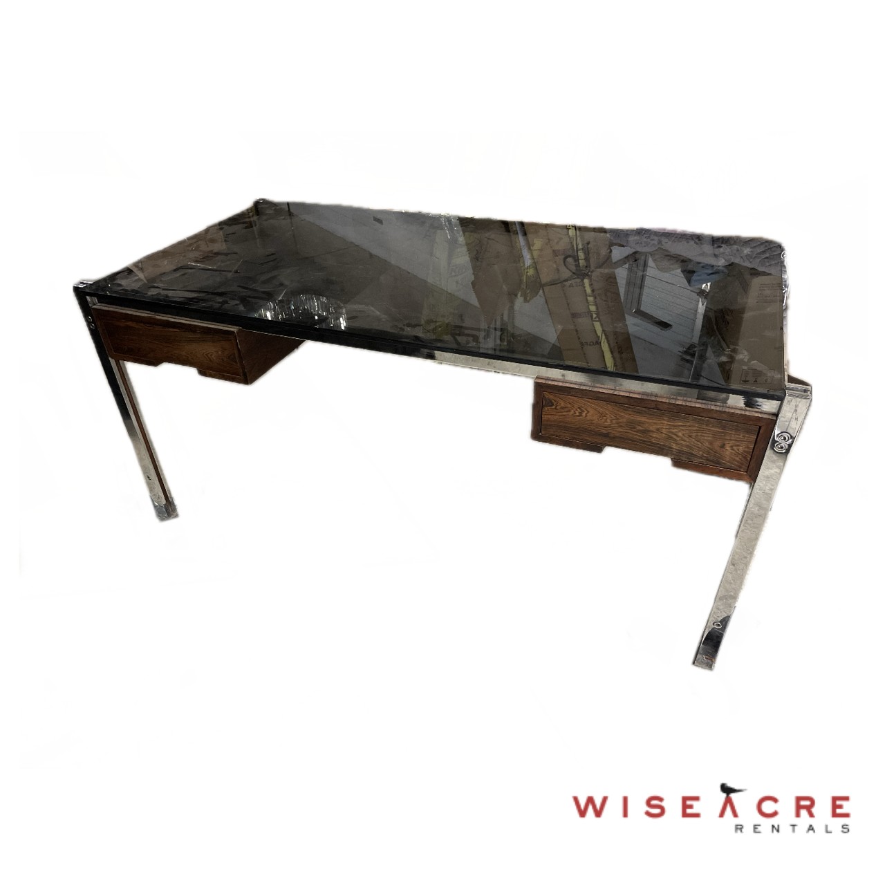 Furnishings, Black Glass Top desk, Bronze, Black, Silver, Glass, Metal