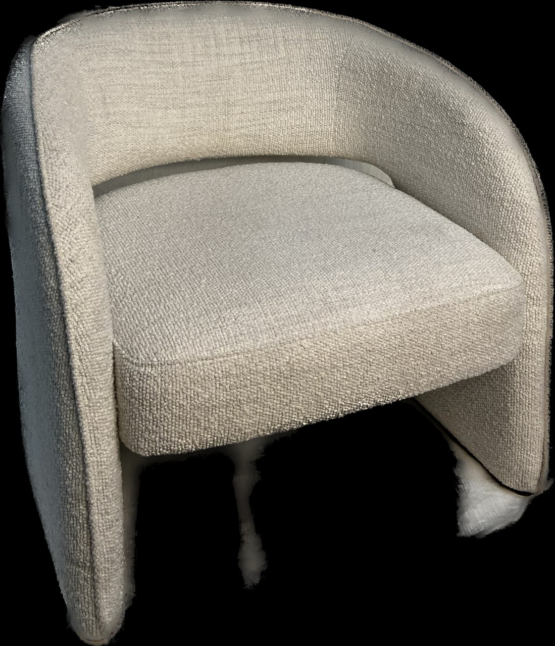 Furnishings, Grey plush armchair with curved back, Grey