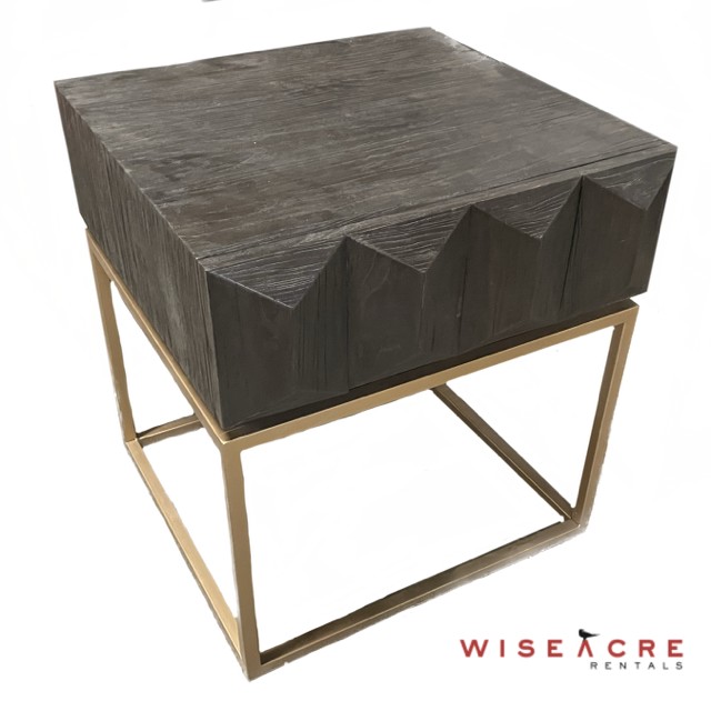 Furnishings, Wooden side table with drawer, metal legs, W: 22", L: 21", H: 24", Black, Gold