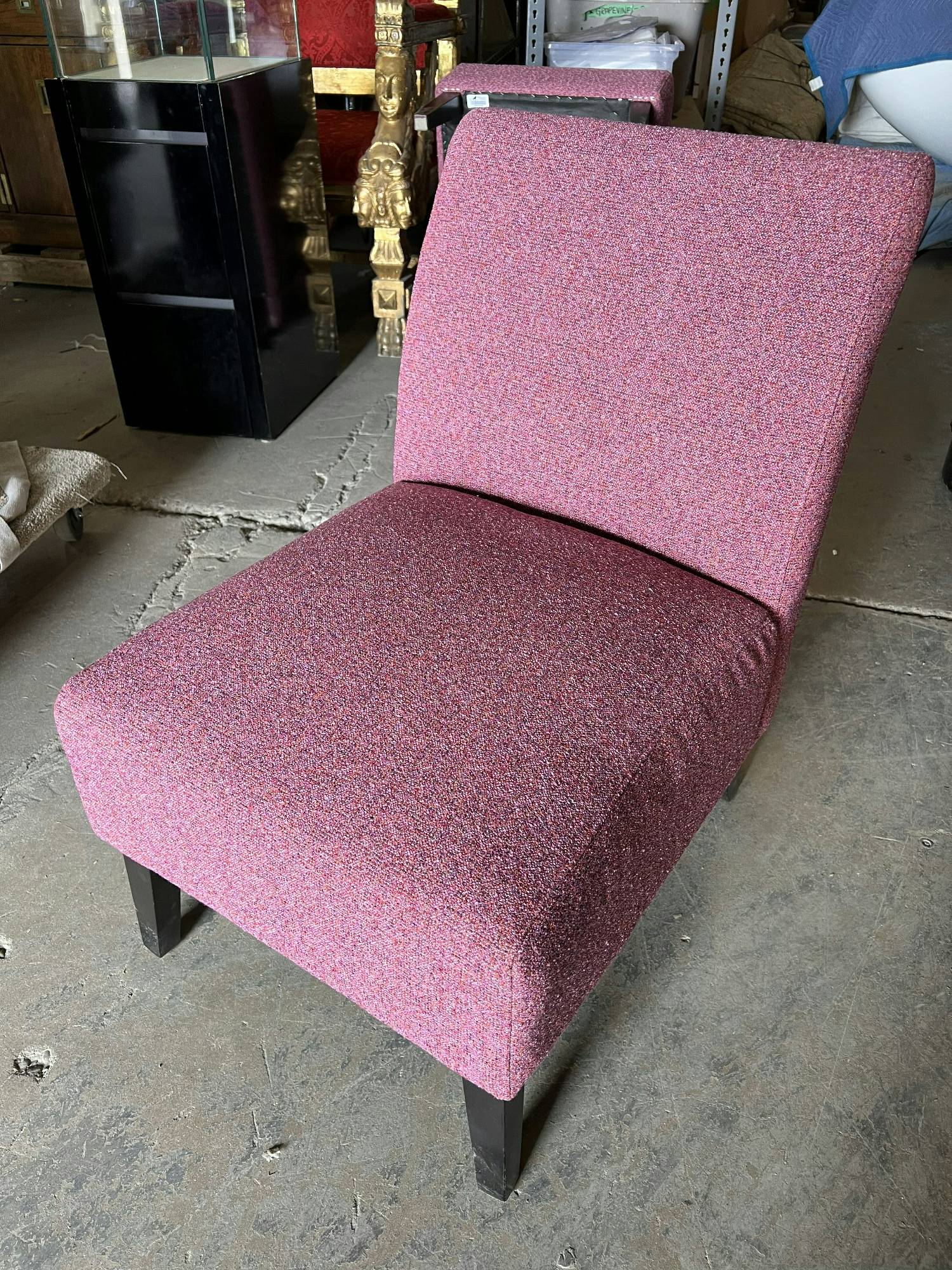 Furnishings, Armless Accent Chair with Red Fabric Pattern, Red, Cotton
