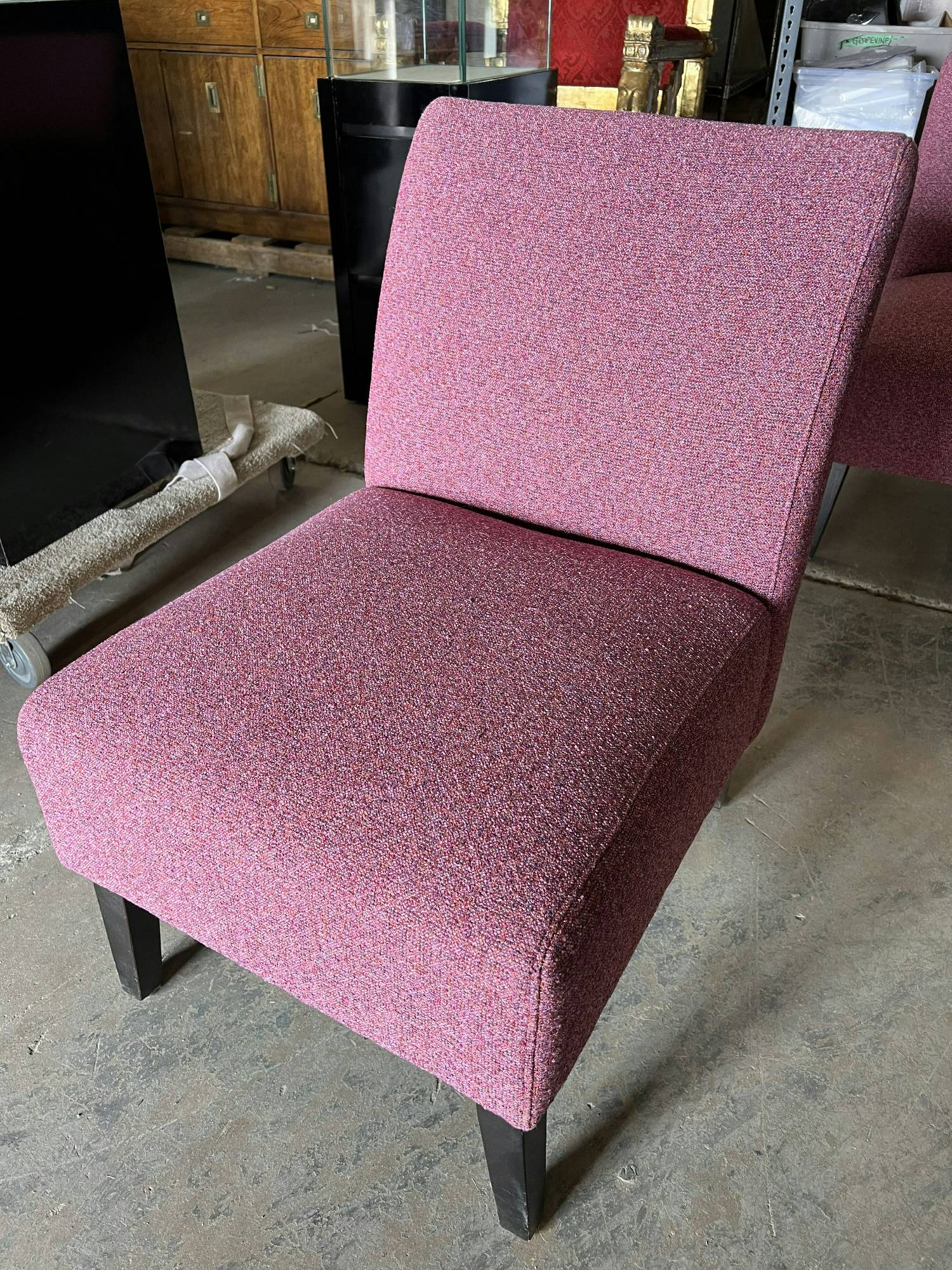 Furnishings, Armless Accent Chair with Red Fabric Pattern, Red, Cotton