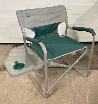 Furnishings, Folding chair with side tray and cup holder, Green, Grey