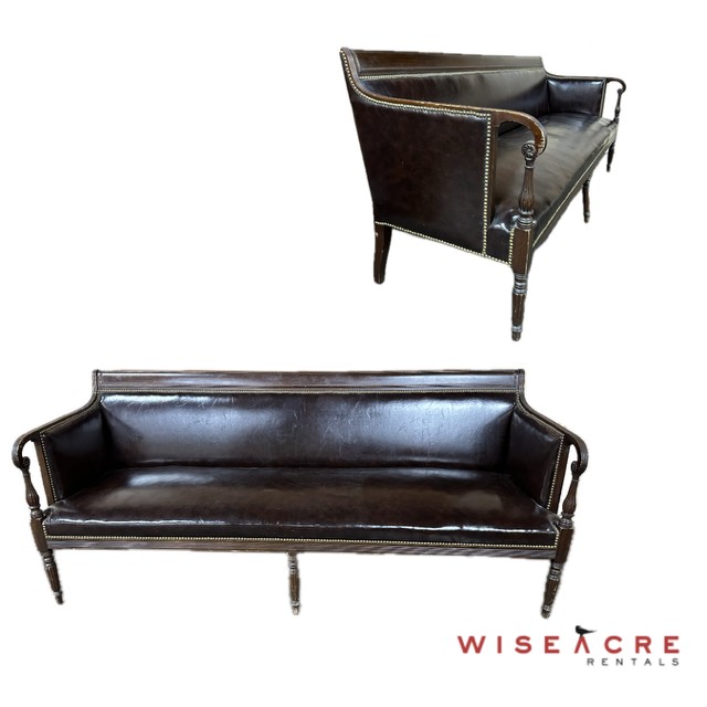 Furnishings, Leather and wood brown couch, Brown, Leather, Wood