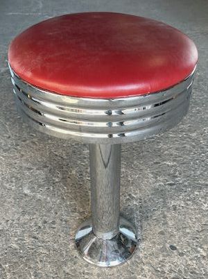 Furnishings, Leather diner stool, Red, Silver, Metal, Leather