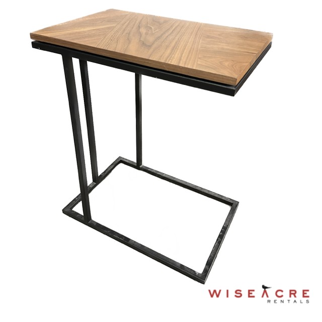 Furnishings, Wooden side table with metal legs, 18" W, 1' L, 22" H, Brown, Black, Wood, Metal