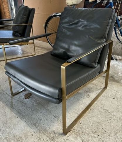Furnishings, Grey Faux Leather Accent Chair, Grey, Gold, Faux Leather, Metal