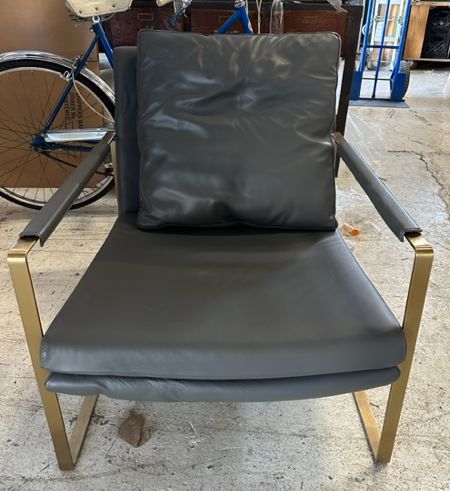 Furnishings, Grey Faux Leather Accent Chair, Grey, Gold, Faux Leather, Metal