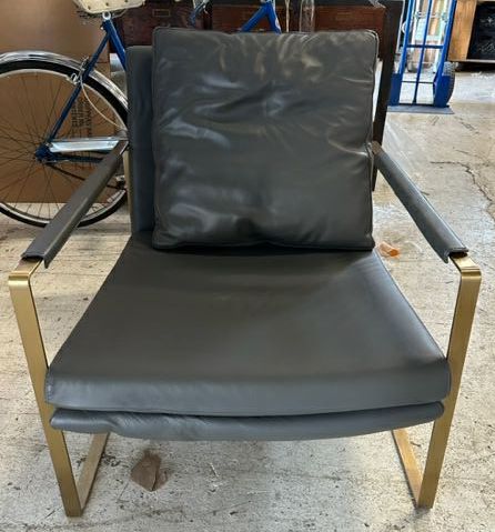 Furnishings, Grey Faux Leather Accent Chair, Grey, Gold, Faux Leather, Metal