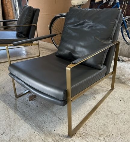 Furnishings, Grey Faux Leather Accent Chair, Grey, Gold, Faux Leather, Metal