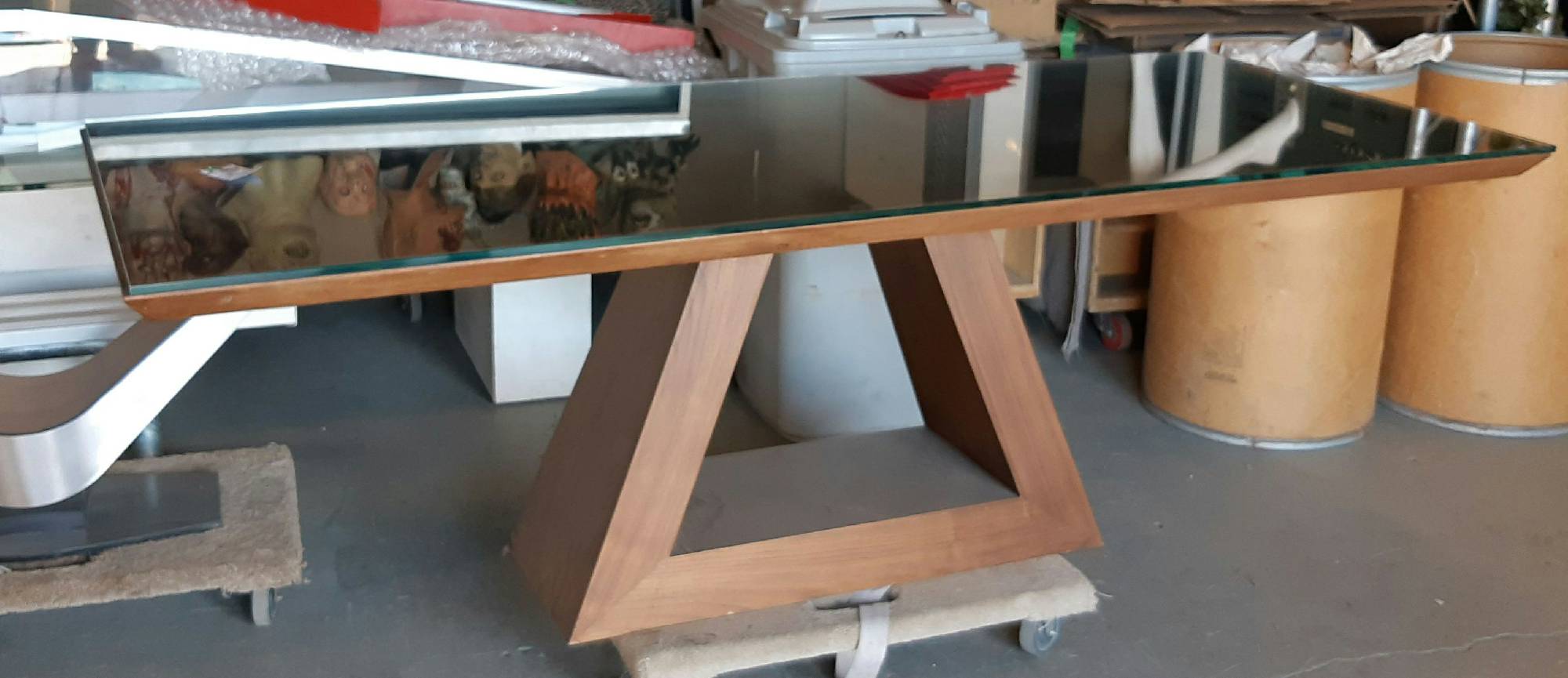 Furnishings, Glass Top Table, 7.5' L, Brown, Wood, Glass