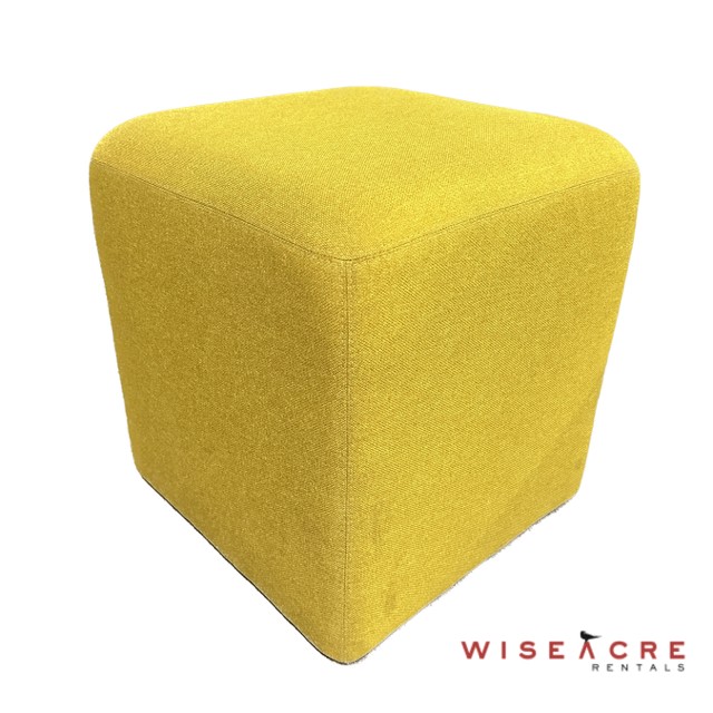 Furnishings, Fabric cube foot stool, 15" W, 15" L, 17.5"H, Yellow, Fabric