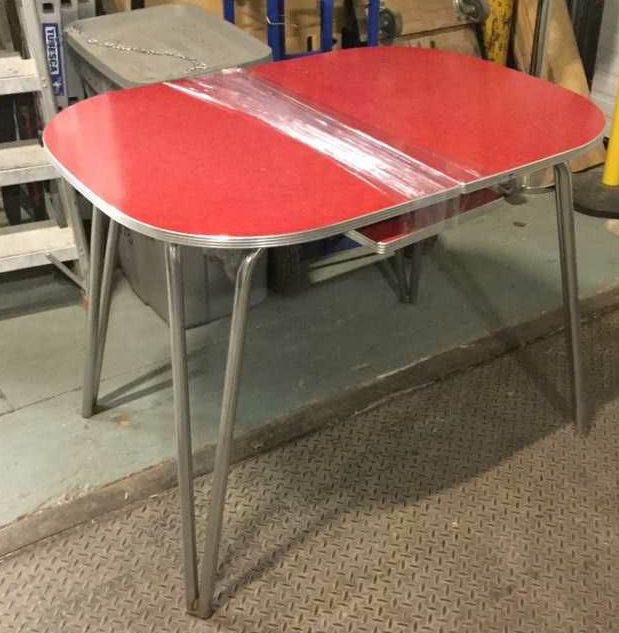 Furnishings, Red 50's Style Formica Dining Table, Red, Silver, Chrome, Wood