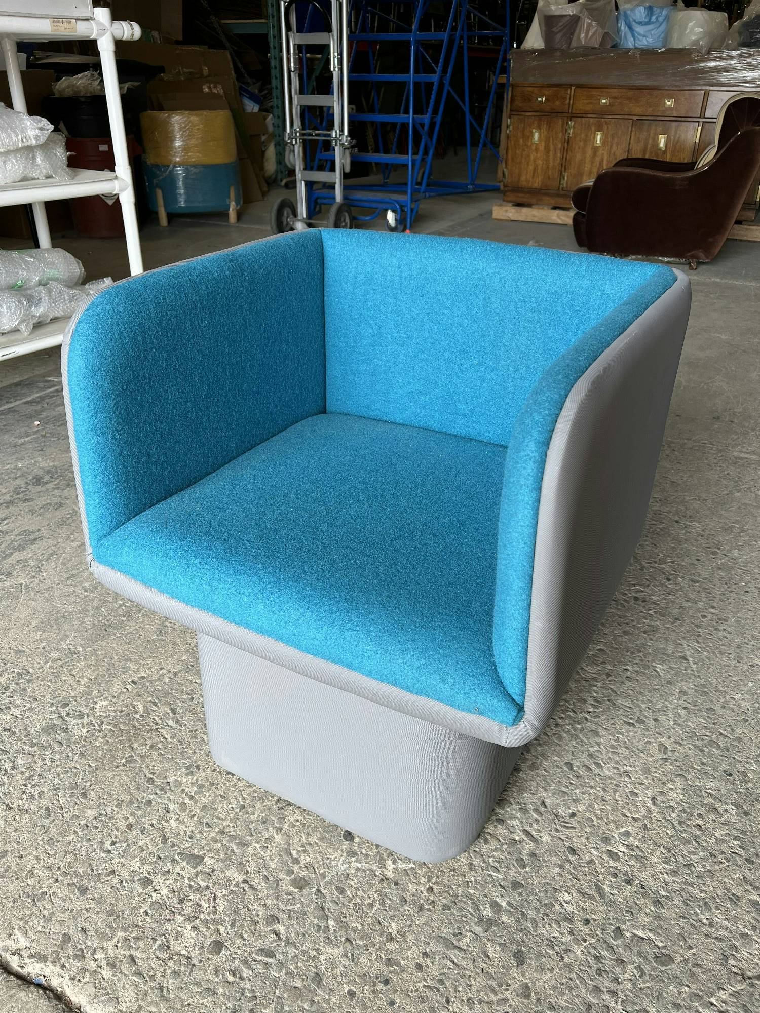 Furnishings, Blue and Grey Swivel Chair, Blue, Grey
