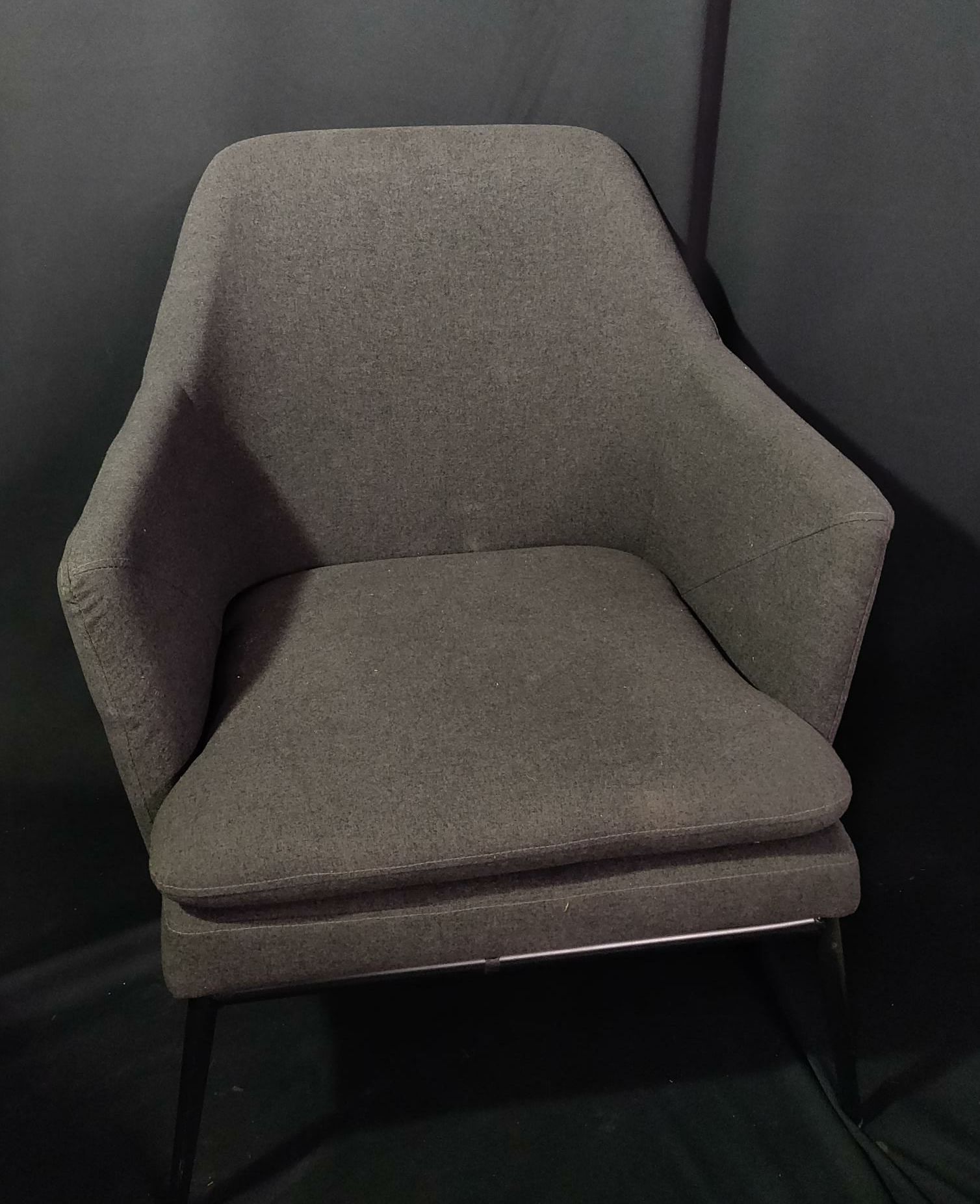 Furnishings, Upholstered Armchair, 28"W, 23"D, 32"H, Barber House, Grey, Fabric, Wood