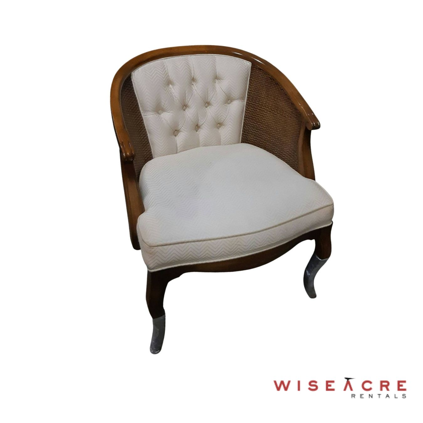 Furnishings, MCM Barrel Back Cane Chair, Cream, Brown, Fabric, Wood