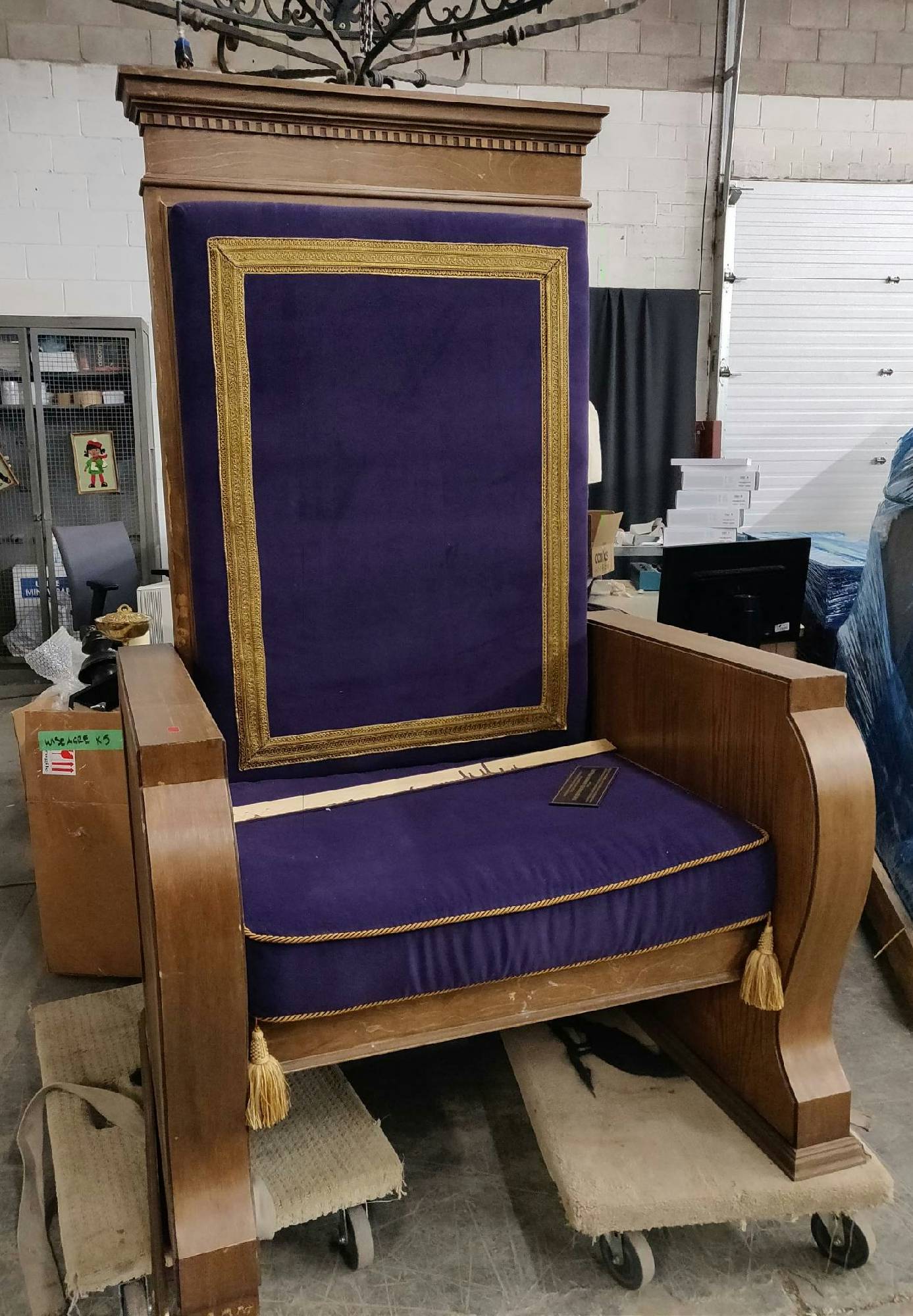 Furnishings, (LS) Wood Frame Throne With Embroidery Cushions, 43"W, 30"D, 72"H, Purple, Mid Tone Wood, Wood, Velvet