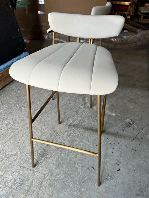 Furnishings, White Leather Stool with Gold Feet, White, Gold, Leather, Metal