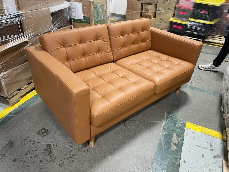 Furnishings, Leather Tufted Loveseat, 65"W, 34"D, 31"H, Caramel