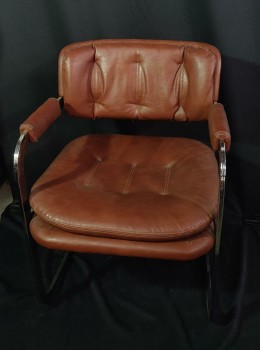 Furnishings, Leather Tufted Chair With Chrome Legs