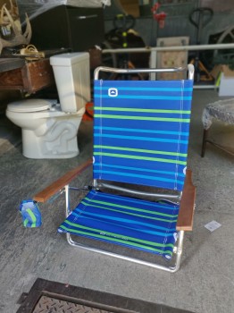 Furnishings, Portable Low Folding Beach Chair with Adjustable Back & Cup Holder, Blue, Green, Outbound 