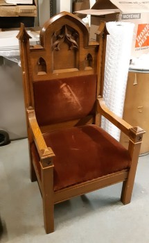 Furnishings, Church Throne, 27"W, 21"D, 52"H, Brown, Rust, Wood, Velvet