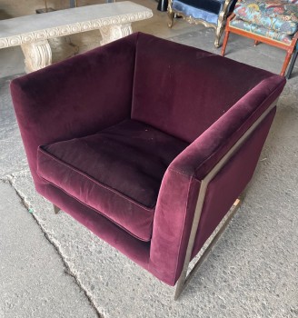 Furnishings, Wide Club Chairs with Metal Frame Legs, 28"W, 28"D, 29"H, Burgundy, Gold, Sunpan , Velvet, Metal