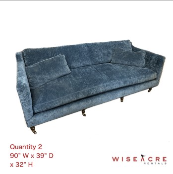 Furnishings, 90" W, 39" D, 32" H, Blue, Fabric, Wood