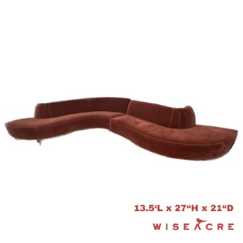 Furnishings, Burgundy couch, curved, two sections