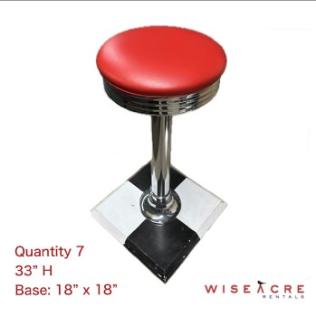 Furnishings, Bar Stool with base, 33" H, Red, White, Black, Leather, Metal